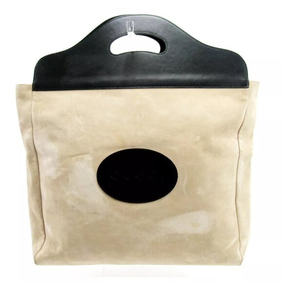 Gucci Tote Bag beige suede x leather Used Authentic T10159 - Picture 1 of 7